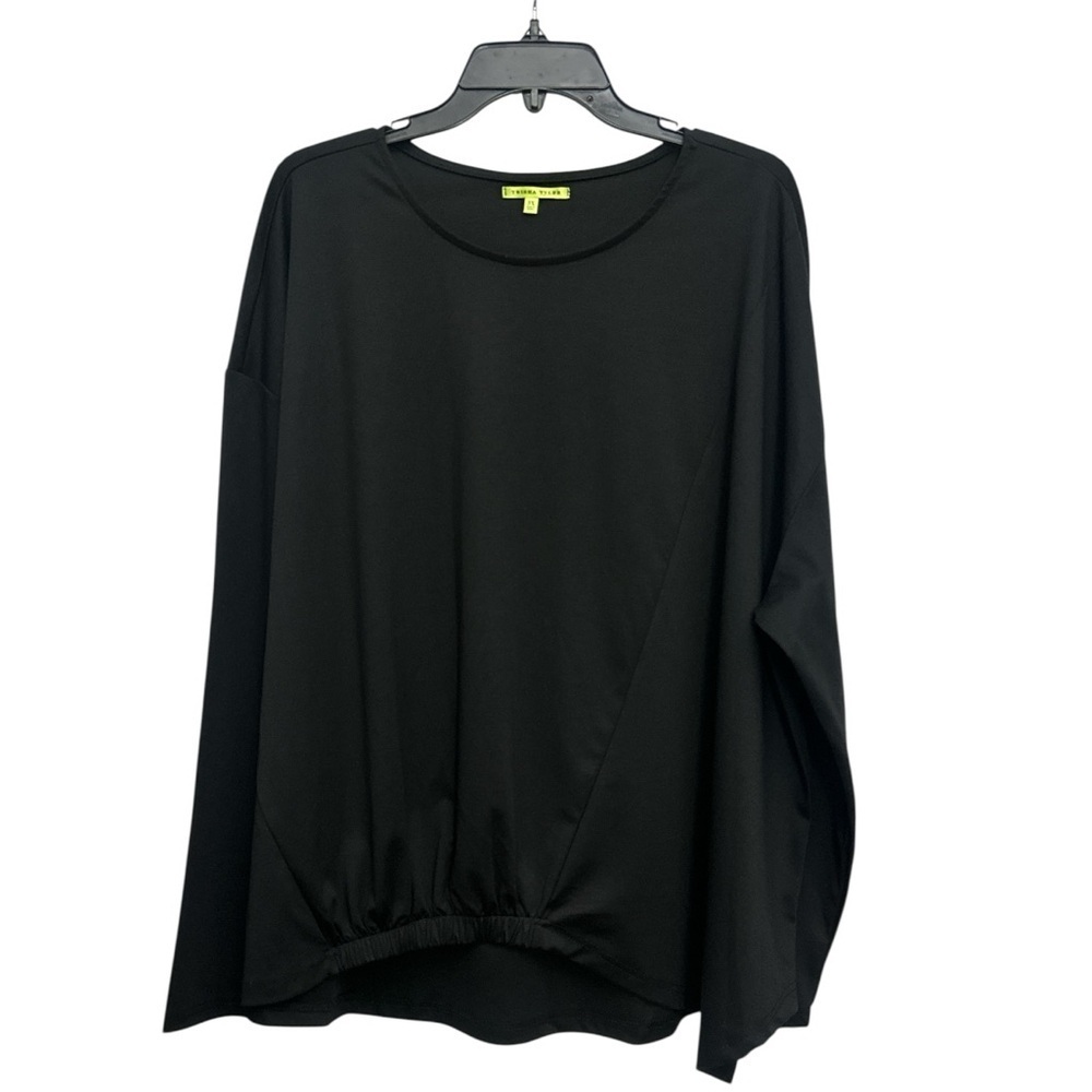 Trisha Tyler Long Sleeve Blouse Elastic Band Front Size 3X Black Assymetric NWT